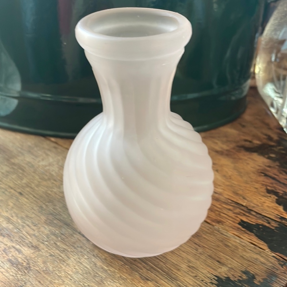 Pink frosted swirl glass vase
